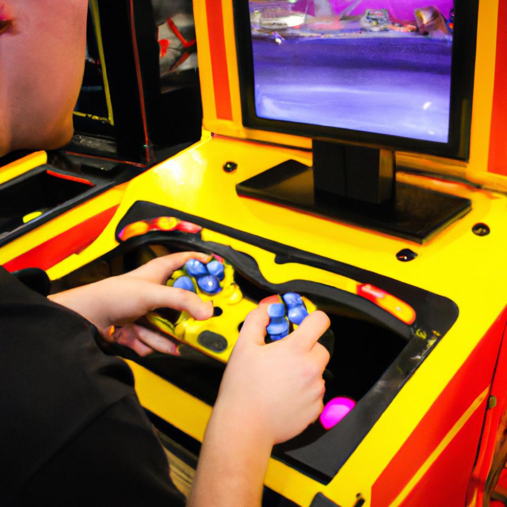 Person playing arcade video games
