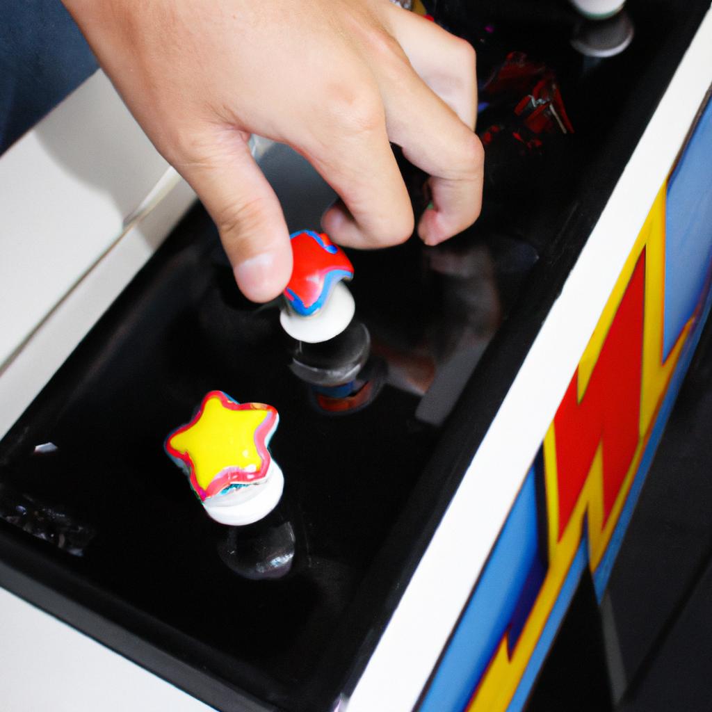 Person playing arcade joystick game