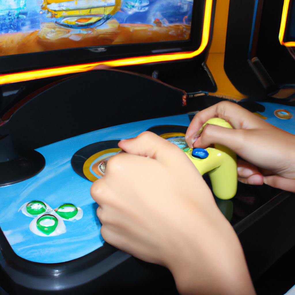 Person playing arcade video game
