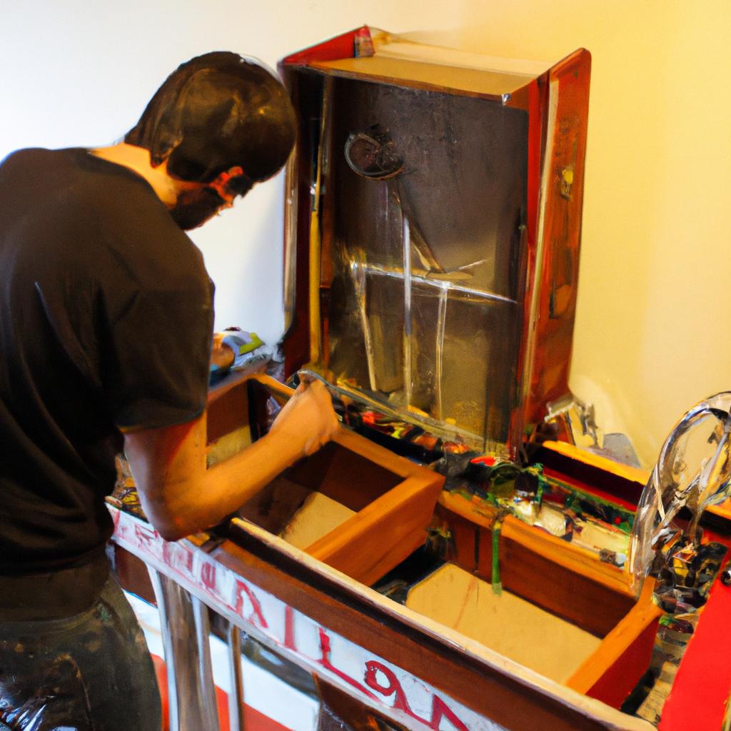 Person maintaining pinball machine