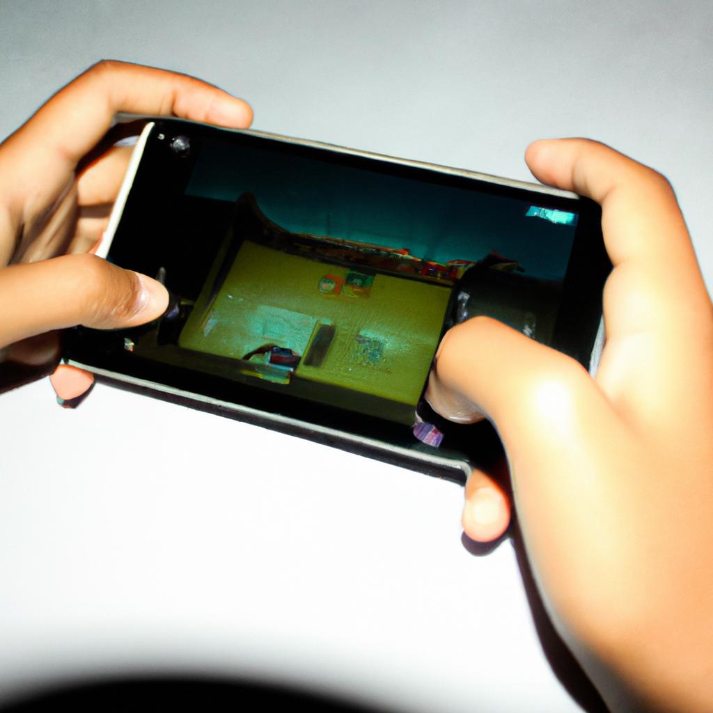 Person playing mobile game on phone