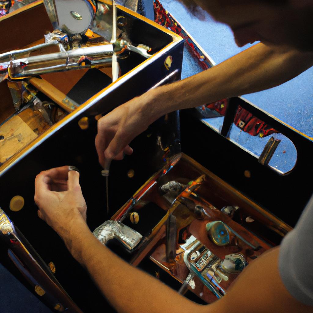 Person fixing pinball machine